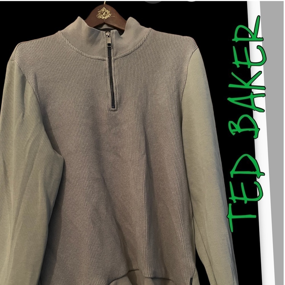 TED BAKER LONDON QUARTER ZIP KNIT SWEATER Sz 6 XXL Green